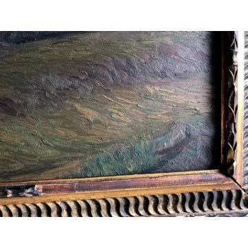 GRANDE QUADRO OLIO Bresciani da Gazzoldo PAESAGGIO DIVISIONISTA Cime del Bernina