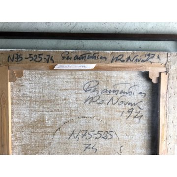 GRANDE QUADRO ASTRATTO Ladislav Novak OLIO TELA TECNICA MISTA TELA CUCITURE 1974