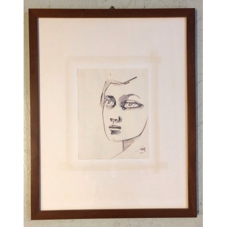 DISEGNO ACQUERELLO E. Poletti RITRATTO VOLTO FEMMINILE FIGURA GIOVANE DONNA '900