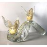 SCULTURA COPPIA UCCELLI VETRO Murano FOGLIA ORO DESIGN NELLO STILE Barovier&Toso
