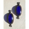 COPPIA APPLIQUE WALL LAMP SCONCE Art Nouveau VETRO SOFFIATO BLU OTTONE PATINA