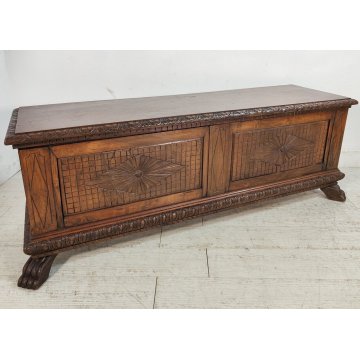 ANTICA CASSAPANCA FORMELLA legno NOCE epoca 800 OLD WOOD CHEST RINASCIMENTALE