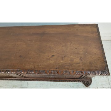 ANTICA CASSAPANCA FORMELLA legno NOCE epoca 800 OLD WOOD CHEST RINASCIMENTALE