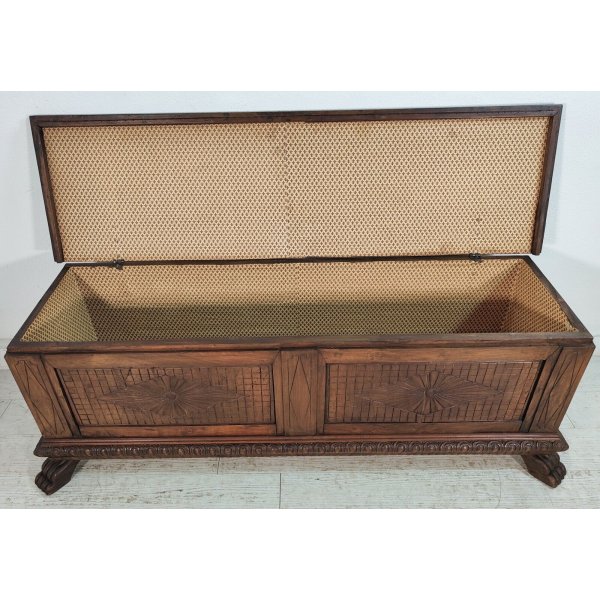 ANTICA CASSAPANCA FORMELLA legno NOCE epoca 800 OLD WOOD CHEST  RINASCIMENTALE