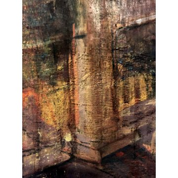 ANTICO DIPINTO OLIO TELA FIGURA PREGHIERA PAESAGGIO ALBA TRAMONTO ARTE BALCONE