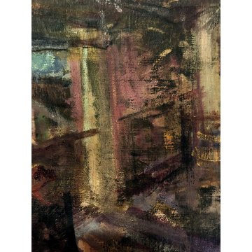 ANTICO DIPINTO OLIO TELA FIGURA PREGHIERA PAESAGGIO ALBA TRAMONTO ARTE BALCONE