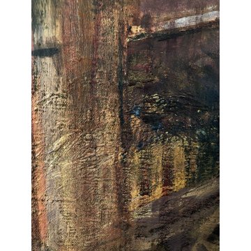 ANTICO DIPINTO OLIO TELA FIGURA PREGHIERA PAESAGGIO ALBA TRAMONTO ARTE BALCONE