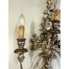 VECCHIA APPLIQUE LEGNO FOGLIA ARGENTO LAMPADA PARETE 3 LUCI stile impero