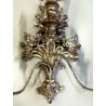 VECCHIA APPLIQUE LEGNO FOGLIA ARGENTO LAMPADA PARETE 3 LUCI stile impero