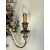 VECCHIA APPLIQUE LEGNO FOGLIA ARGENTO LAMPADA PARETE 3 LUCI stile impero