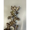 VECCHIA APPLIQUE LEGNO FOGLIA ARGENTO LAMPADA PARETE 3 LUCI stile impero