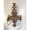 VECCHIA APPLIQUE LEGNO FOGLIA ARGENTO LAMPADA PARETE 3 LUCI stile impero