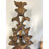 VECCHIA APPLIQUE LEGNO FOGLIA ARGENTO LAMPADA PARETE 3 LUCI stile impero