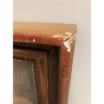 ANTICO DIPINTO OLIO PAESAGGIO SCENA PASTORE PASTORELLA DANZA FLAUTO PECORE  '700