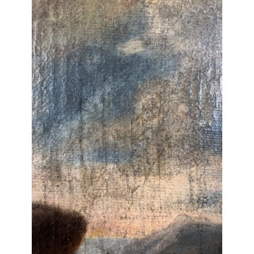 ANTICO DIPINTO OLIO PAESAGGIO SCENA PASTORE PASTORELLA DANZA FLAUTO PECORE  '700