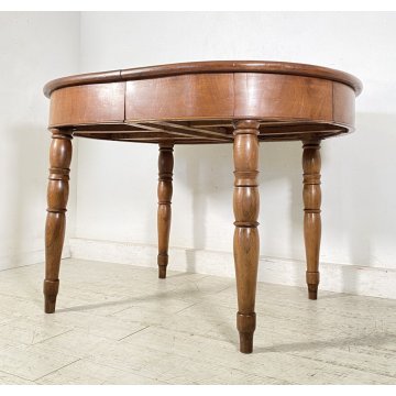 ANTICO TAVOLO PRANZO OVALE ALLUNGABILE LEGNO NOCE 1800 RONDE TABLE CASSETTI OLD
