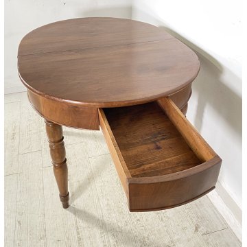ANTICO TAVOLO PRANZO OVALE ALLUNGABILE LEGNO NOCE 1800 RONDE TABLE CASSETTI OLD