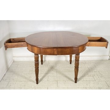 ANTICO TAVOLO PRANZO OVALE ALLUNGABILE LEGNO NOCE 1800 RONDE TABLE CASSETTI OLD