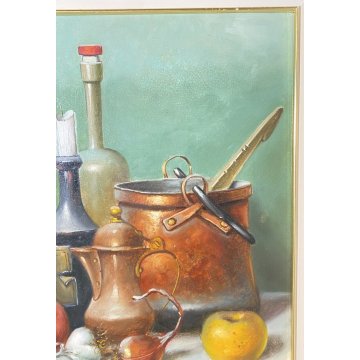 QUADRO DIPINTO OLIO TAVOLA ANTONIO NUNZIANTE NATURA MORTA CIOTTOLI RAME ANNI 80