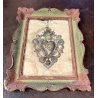 ANTICO SACRO CUORE PER GRAZIA RICEVUTA 17X12,5 ex voto ANGELO RELIQUIA CORNICE