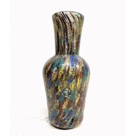 VASO V. Nason VETRO SOFFIATO MURANO ITALY STRIATO MULTICOLOR ART GLASS 19 cm/h