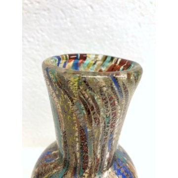 VASO V. Nason VETRO SOFFIATO MURANO ITALY STRIATO MULTICOLOR ART GLASS 19 cm/h