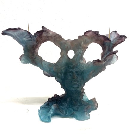 CANDELIERE Daum France Mod. BACCHUS PORTACANDELE PASTA DI VETRO BLU TURQUOISE XX