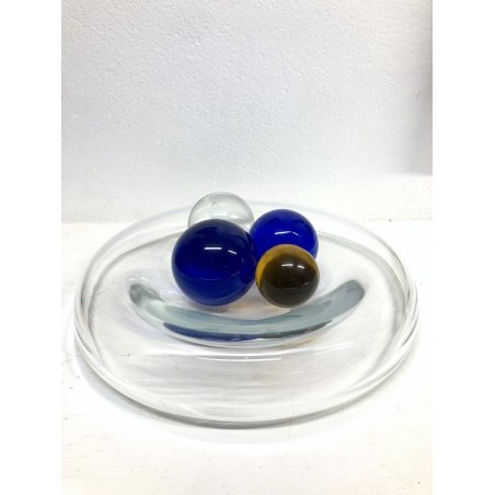 CENTROTAVOLA DESIGN VENINI VISTOSI VETRO MURANO TRASPARENTE SFERE BLU AMBRA 50