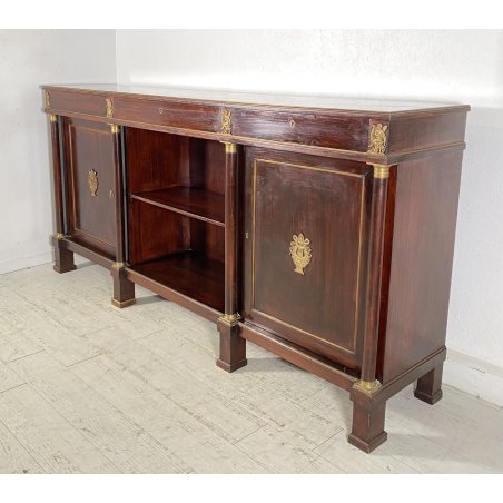 ANTICA CREDENZA IMPERO PRIMI 1900 LEGNO BRONZO DISPENSA ANTE CASSETTI SALOTTO