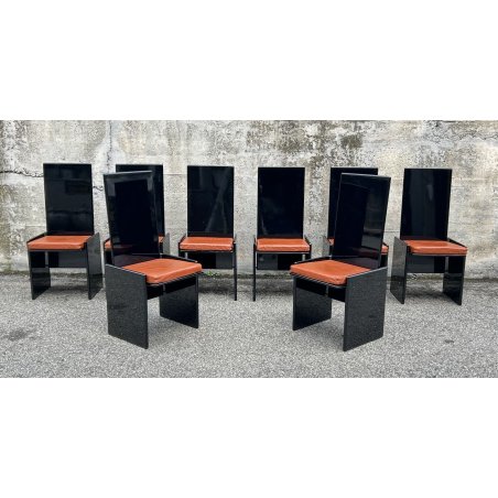 LOTTO 8 SEDIE DESIGN KAZUHIDE TAKAHAMA MOD "KAZUKI" SIMON 1969 LEGNO LACCATO OLD