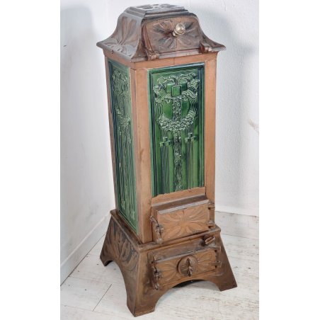 ANTICA STUFA a LEGNA Maiolica Barbotine ART NOUVEAU Schwach Stark 1900 Germany