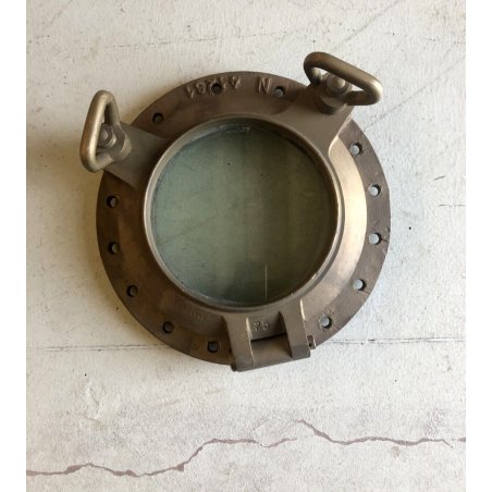 ANTICO OBLO' VINTAGE NAUTICO PIROSCAFO BRONZO ø 35 cm LUCE VETRO ø 20 cm