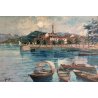 ANTICO DIPINTO OLIO Fortunato Zangli PAESAGGIO VEDUTA Laveno LAGO MAGGIORE EPOCA