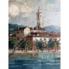 ANTICO DIPINTO OLIO Fortunato Zangli PAESAGGIO VEDUTA Laveno LAGO MAGGIORE EPOCA