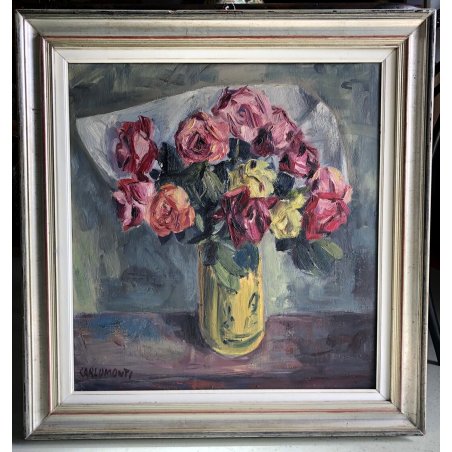 QUADRO DIPINTO OLIO TELA Carlo Monti NATURA MORTA ROSE LAGO MAGGIORE ARONA