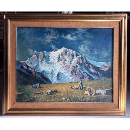 GRANDE QUADRO OLIO P. Stefanoni PAESAGGIO MONTANO Il Monterosa IMPRESSIONISMO 87