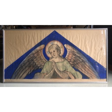 QUADRO Carlo Zapelloni TAVOLA DISEGNO PREPARATORIO DIPINTO ANGELO CARTA SPOLVERO