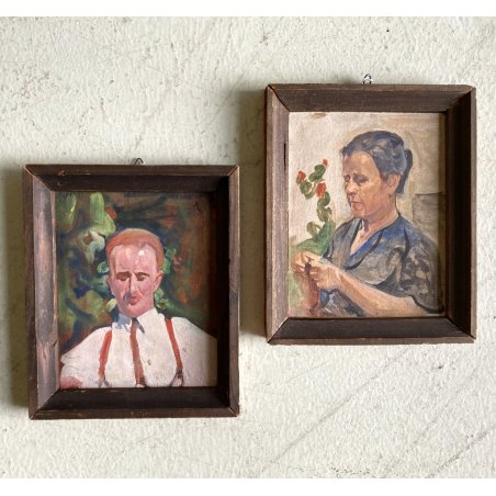 COPPIA PICCOLI QUADRI AUTO RITRATTO Carlo Zapelloni e RITRATTO MOGLIE Anna Maria