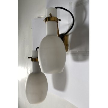LAMPADA PARETE APPLIQUE DESIGN VINTAGE VETRO OPALINO 2 LUCI ITALIA STILNOVO '60s