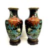 COPPIA VASI CLOISONNE MOTIVO FLOREALE FARFALLE BASE CINA MIDCENTURY ø 21x43 cm/h