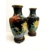 COPPIA VASI CLOISONNE MOTIVO FLOREALE FARFALLE BASE CINA MIDCENTURY ø 21x43 cm/h