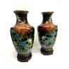 COPPIA VASI CLOISONNE MOTIVO FLOREALE FARFALLE BASE CINA MIDCENTURY ø 21x43 cm/h