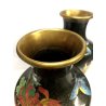 COPPIA VASI CLOISONNE MOTIVO FLOREALE FARFALLE BASE CINA MIDCENTURY ø 21x43 cm/h