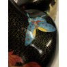 COPPIA VASI CLOISONNE MOTIVO FLOREALE FARFALLE BASE CINA MIDCENTURY ø 21x43 cm/h