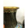 COPPIA VASI CLOISONNE MOTIVO FLOREALE FARFALLE BASE CINA MIDCENTURY ø 21x43 cm/h