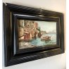 PICCOLO QUADRO OLIO MARINA BARCHE VEDUTA SOUVENIR di Napoli  Vesuvio GUILLOCHE'