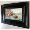 PICCOLO QUADRO OLIO MARINA BARCHE VEDUTA SOUVENIR di Napoli  Vesuvio GUILLOCHE'