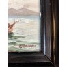 PICCOLO QUADRO OLIO MARINA BARCHE VEDUTA SOUVENIR di Napoli  Vesuvio GUILLOCHE'