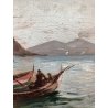 PICCOLO QUADRO OLIO MARINA BARCHE VEDUTA SOUVENIR di Napoli  Vesuvio GUILLOCHE'