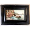 PICCOLO QUADRO OLIO MARINA BARCHE VEDUTA SOUVENIR di Napoli  Vesuvio GUILLOCHE'